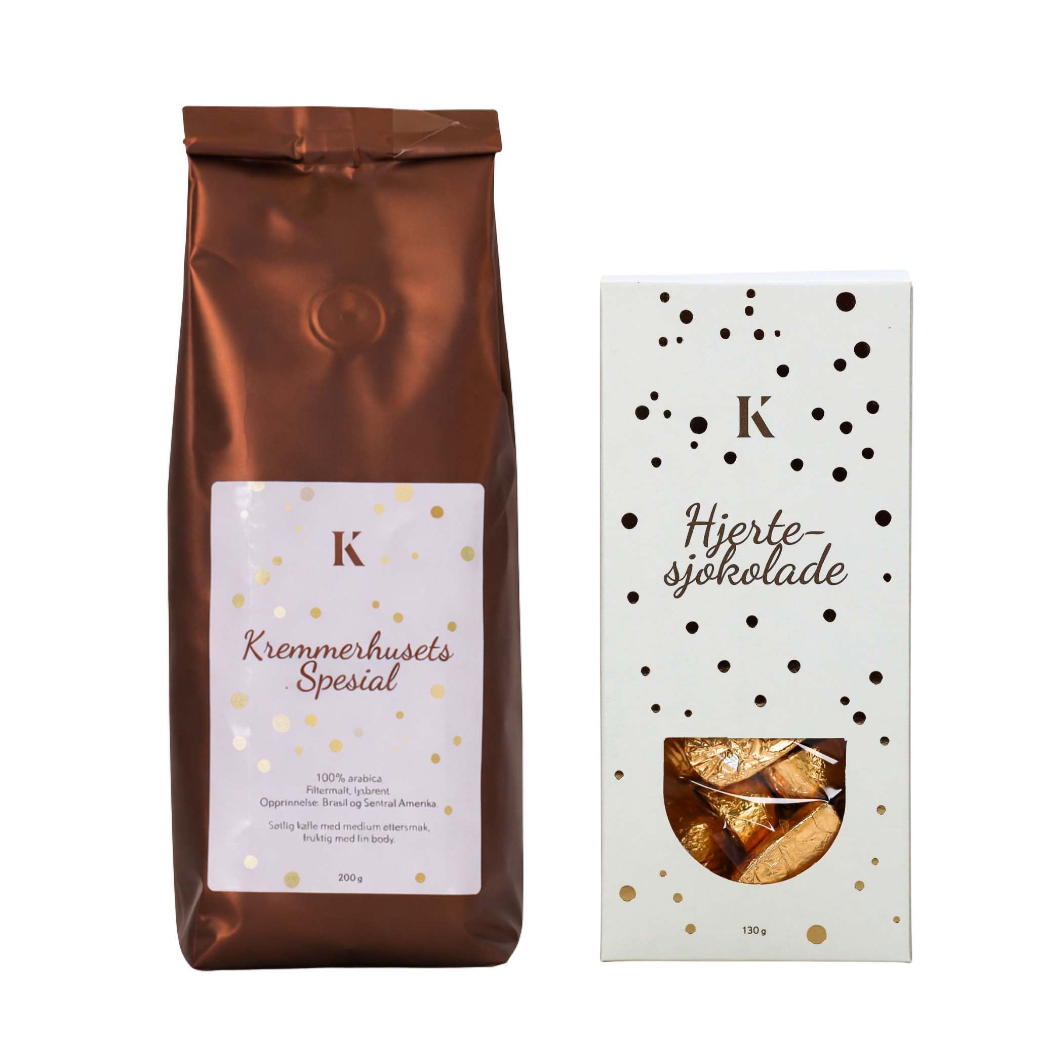 Gavepakke Spesial kaffe & hjertesjokolade gull