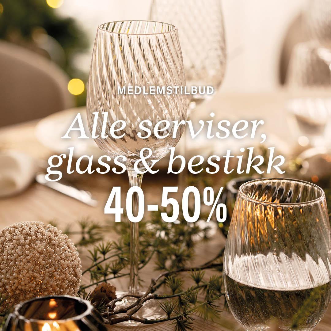 Servering, glass og bestikk tilbud