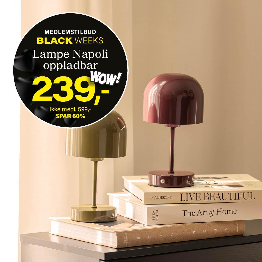Bordlampe Napoli oppladbar black week tilbud