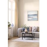 Stue i blå toner med veggbilde 