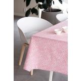 Rosa duk med hvite blomster