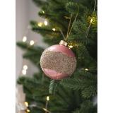 Julekule glitterbelte rosa hengende på juletre