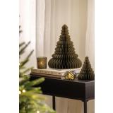 Papirtre grønn i to størrelser på sidebord med telysholdere