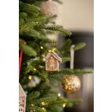 Pepperkakehus hengende i juletre