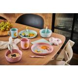 Lykketegning God morgen/ God natt Barnesett i rosa og blå dekt på bord