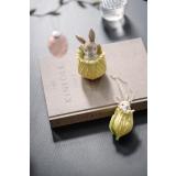 Kanin i tulipan figurer plassert på sofabord