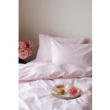 Sengetøy krepp rosa ruter