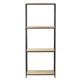Hylle Naima høy i skandinavisk design, sort metallramme og eikefolierte hyller