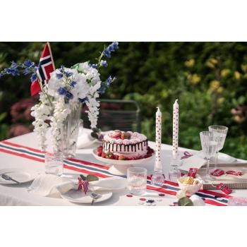 Vase med hvite og blå blomster