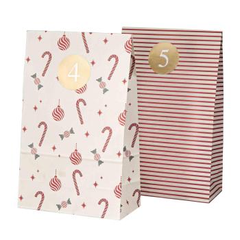 Klistremerker 1-24 Rund på adventspose rød