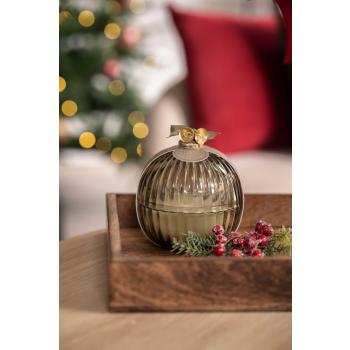 Duftlys julekule grønn på lysfat