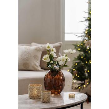 Vase Ninni amber på sofabord med lysholder glitter