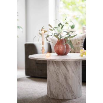 Sofabord med marmor look med vase, lysestake og glassfigur