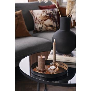 kombistake til kronelys og telys i brunt glass på lysfat