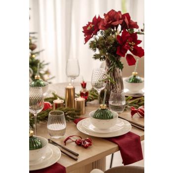 Borddekking med stjernehimmel servise og glass julekule