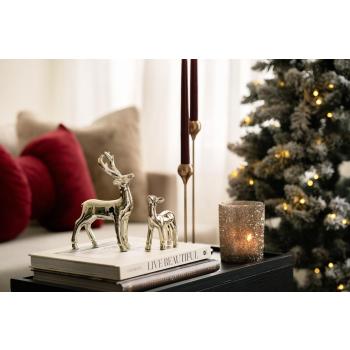Hjort shine i to størrelser på sidebord med lysestaker og telysholder glitter