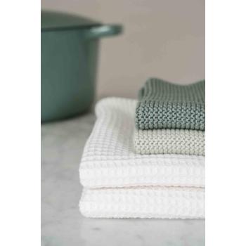 Samlebilde av kjøkkenhåndkle og kluter i grønne og hvit toner 