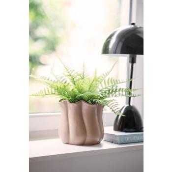 Potte og lampe i vinduskarm