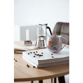 Lykketegning - Vennekrus lilla på frokostbord med kaffe