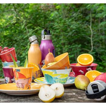 Mummi servise og flasker på bord ute