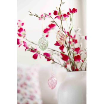 Glassegg tvist gul hengende i rosa blomstergren