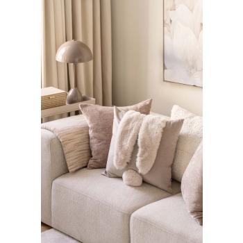 Putetrekk Bunny Faux fur i sofakrok med puter i beige og hvit
