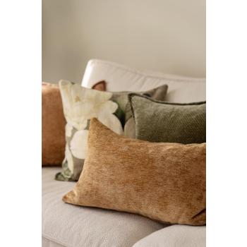 Putetrekk Bianca karamell satt sammen med velur puter i grønt