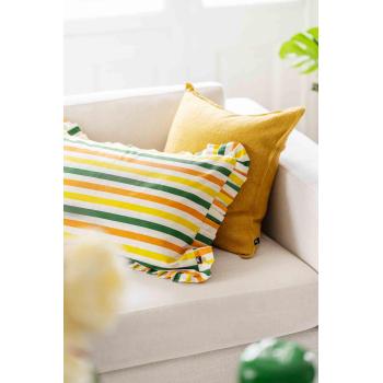 Putetrekk daisy i sofa med stripete pyntepute