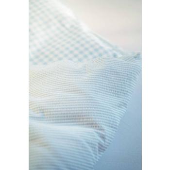 krepp Harmony i blått med en side striper og den andre med ruter