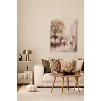 Stueinteriør i høstfarger som grønn og oransje