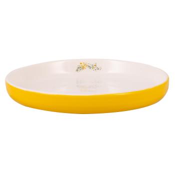 Påskeasjett i gult med hvit innside og dekor av blomster