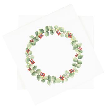 serviett eucalyptusgren med norske flagg