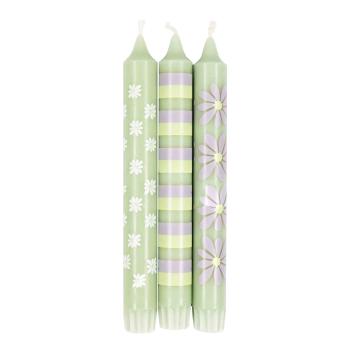 Kronelys 100% stearin 3 pk, Blomst grønn