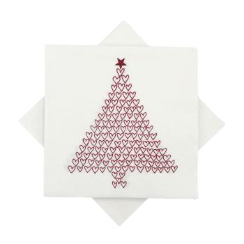 Serviett juletrehjerter hvit